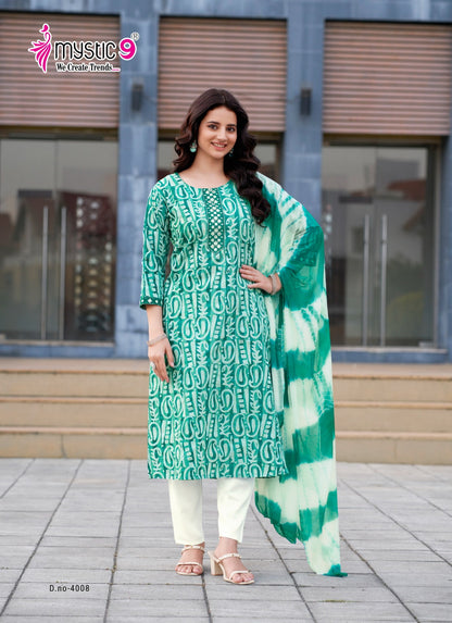 Nisha Vol 4 Mystic 9 Cotton Readymade Pant Style Suits Wholesaler