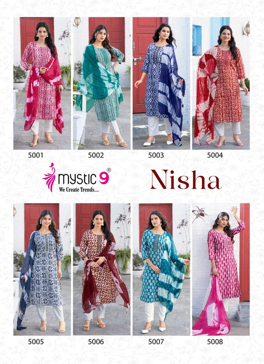 Nisha Vol 5 Mystic 9 Cotton Readymade Pant Style Suits Wholesale Price