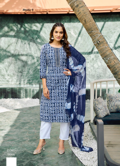 Nisha Vol 9 Mystic 9 Dobby Readymade Pant Style Suits Wholesaler