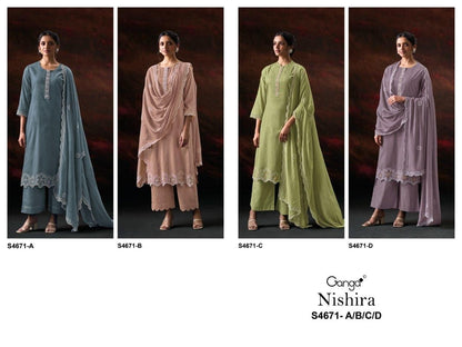 Nishira 4671 Ganga Bemberg Plazzo Style Suits Exporter India