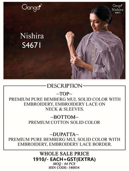 Nishira 4671 Ganga Bemberg Plazzo Style Suits Exporter India