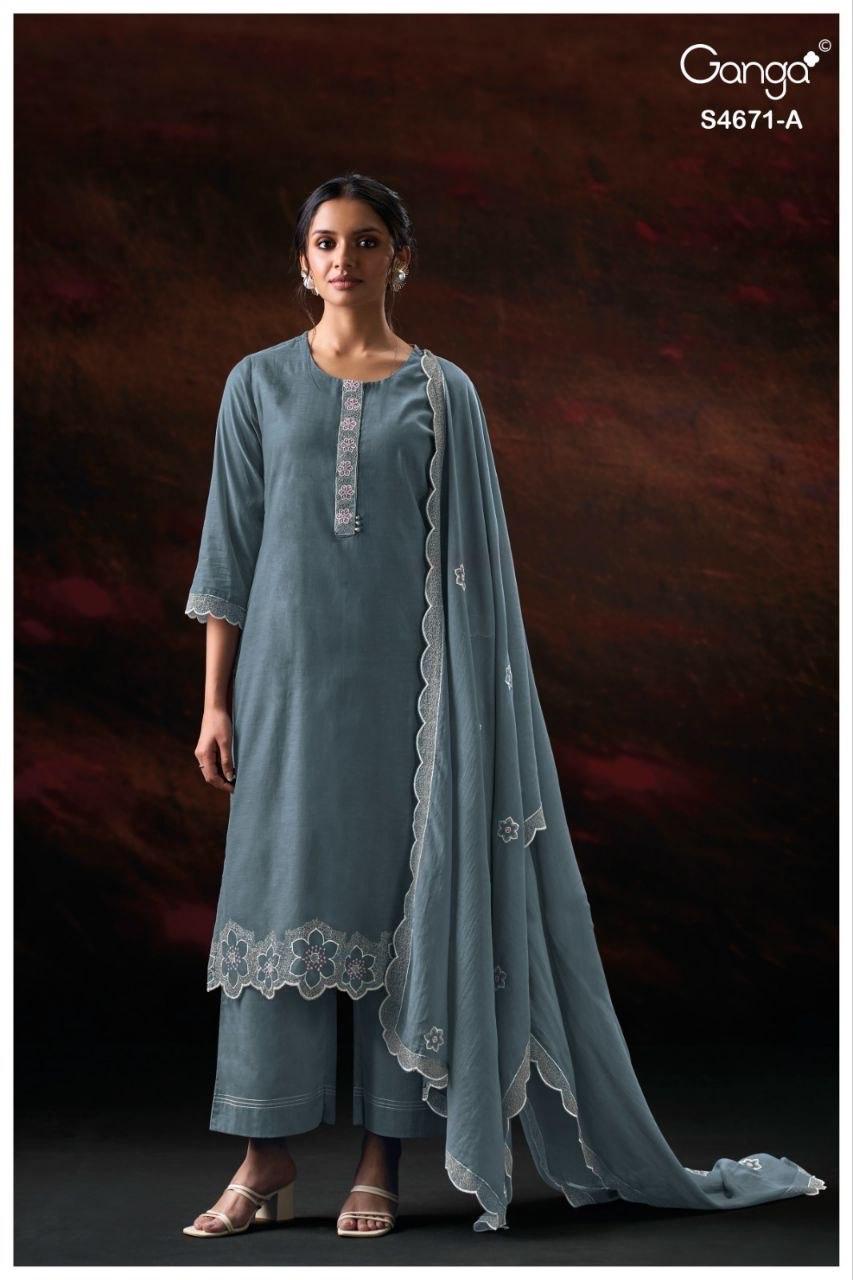 Nishira 4671 Ganga Bemberg Plazzo Style Suits Exporter India