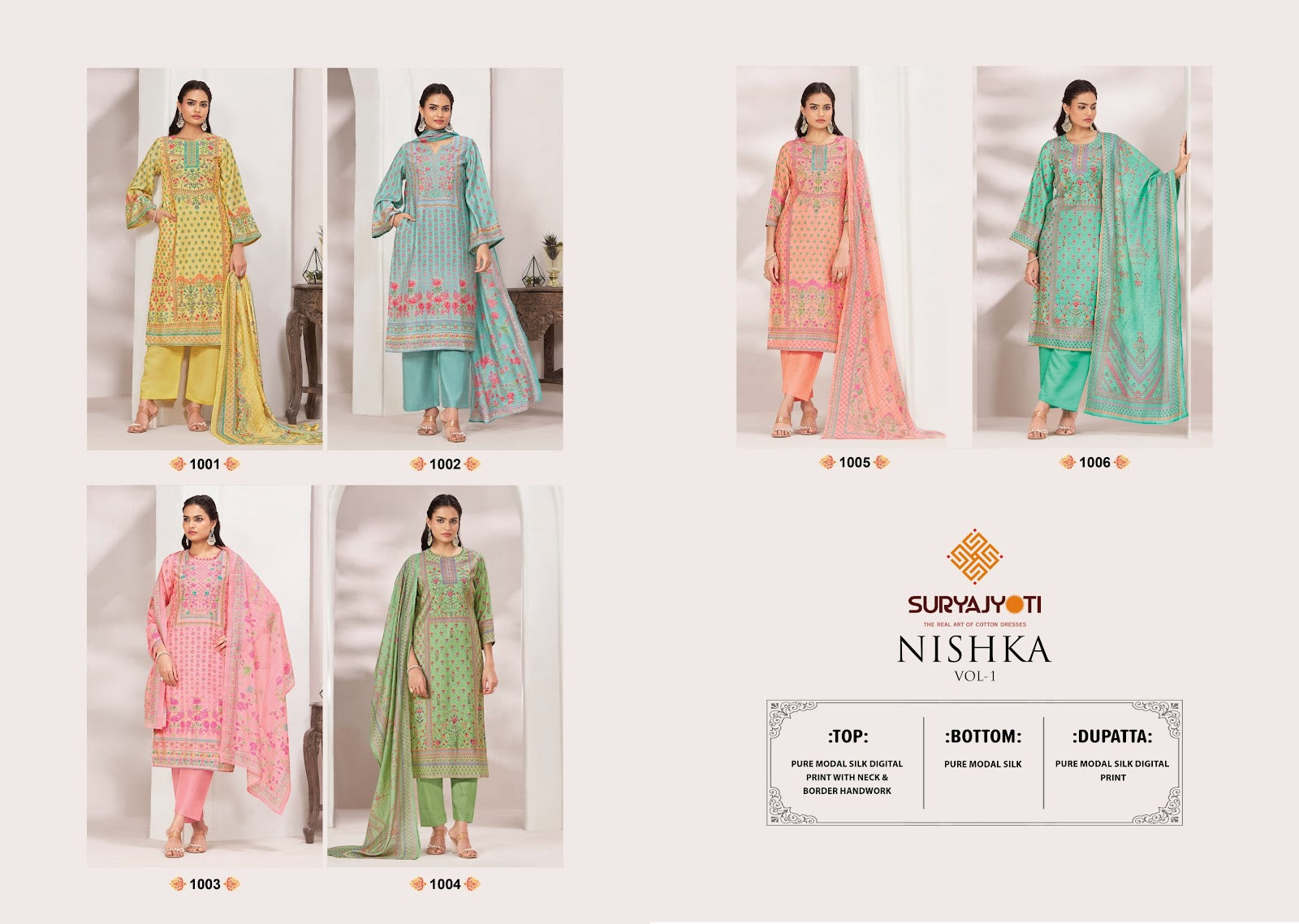 Nishka Vol 1 Suryajyoti Modal Silk Pant Style Suits Wholesaler Ahmedabad