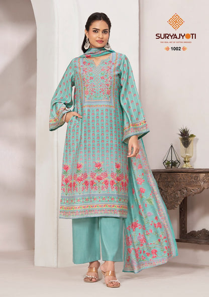 Nishka Vol 1 Suryajyoti Modal Silk Pant Style Suits Wholesaler Ahmedabad