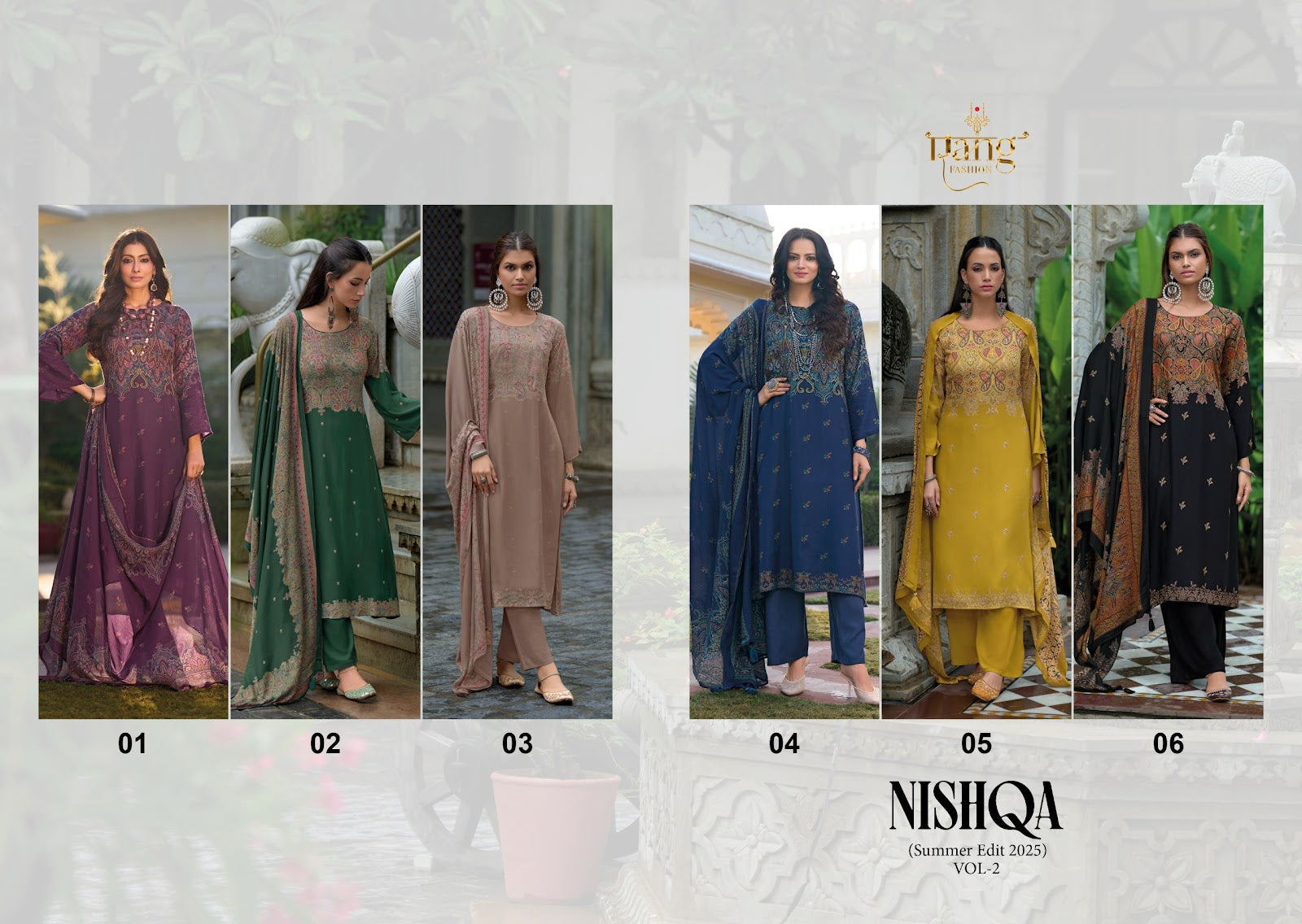 Nishqa Vol 2 Summer Edit 2025 Rang Fashion Viscose Muslin Pant Style Suits Wholesaler