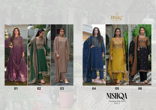 Nishqa Vol 2 Summer Edit 2025 Rang Fashion Viscose Muslin Pant Style Suits Wholesaler