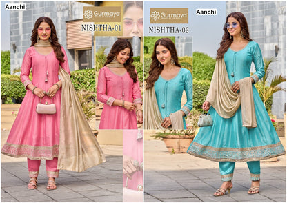 Nishtha Gurmaya Aanchi Vichitra Silk Readymade Anarkali Suits Manufacturer Ahmedabad