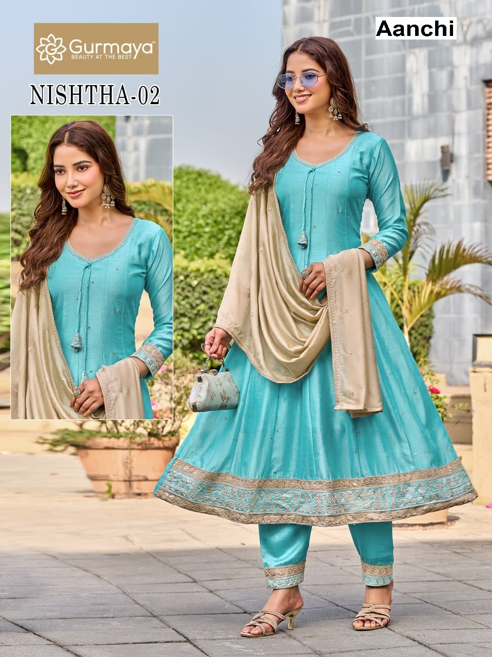 Nishtha Gurmaya Aanchi Vichitra Silk Readymade Anarkali Suits Manufacturer Ahmedabad