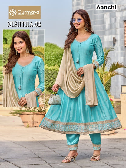 Nishtha Gurmaya Aanchi Vichitra Silk Readymade Anarkali Suits Manufacturer Ahmedabad