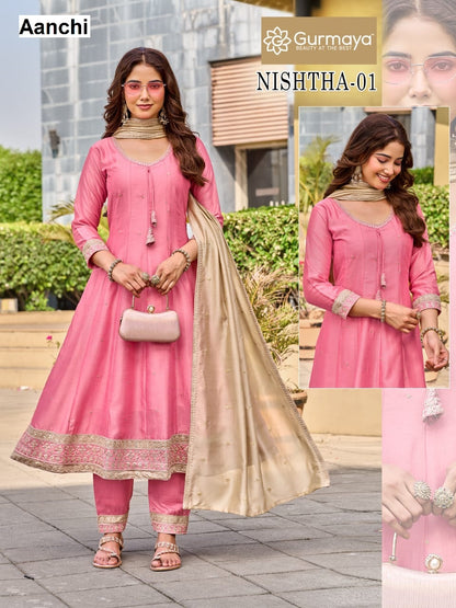 Nishtha Gurmaya Aanchi Vichitra Silk Readymade Anarkali Suits Manufacturer Ahmedabad