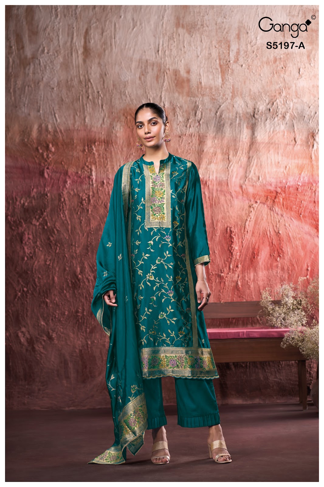 Nishtha S5197 Ganga Woven Silk Plazzo Style Suits Wholesale