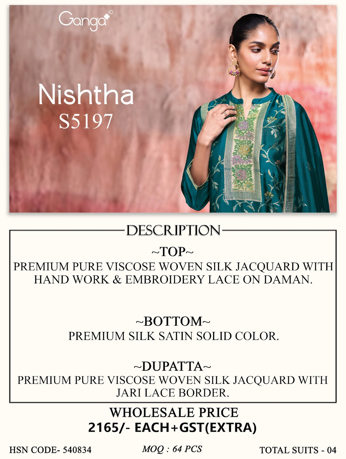 Nishtha S5197 Ganga Woven Silk Plazzo Style Suits Wholesale