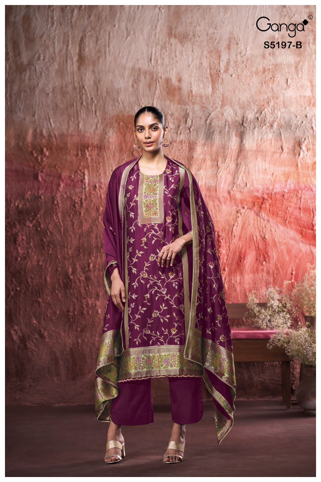 Nishtha S5197 Ganga Woven Silk Plazzo Style Suits Wholesale