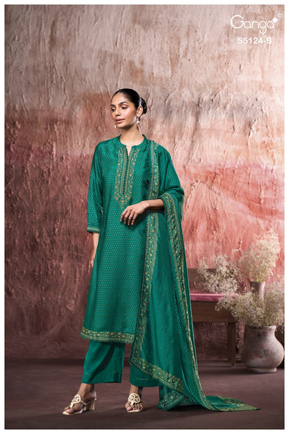 Nitanshi S5124 Ganga Russian Silk Plazzo Style Suits Wholesaler Ahmedabad