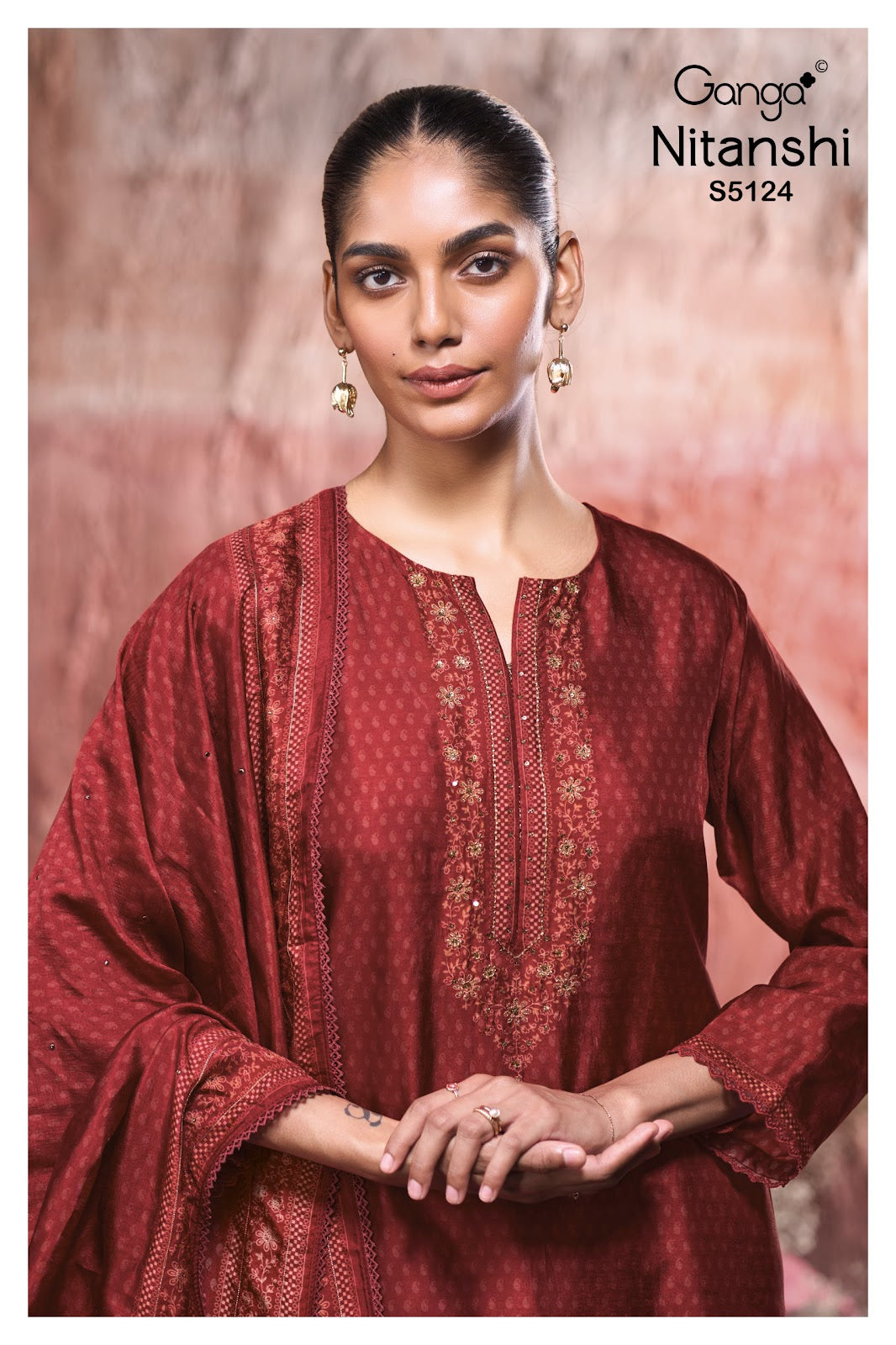 Nitanshi S5124 Ganga Russian Silk Plazzo Style Suits Wholesaler Ahmedabad