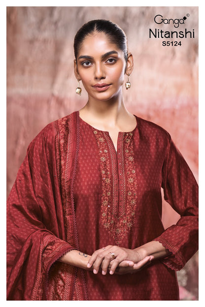 Nitanshi S5124 Ganga Russian Silk Plazzo Style Suits Wholesaler Ahmedabad
