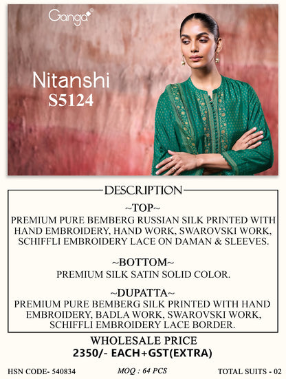 Nitanshi S5124 Ganga Russian Silk Plazzo Style Suits Wholesaler Ahmedabad