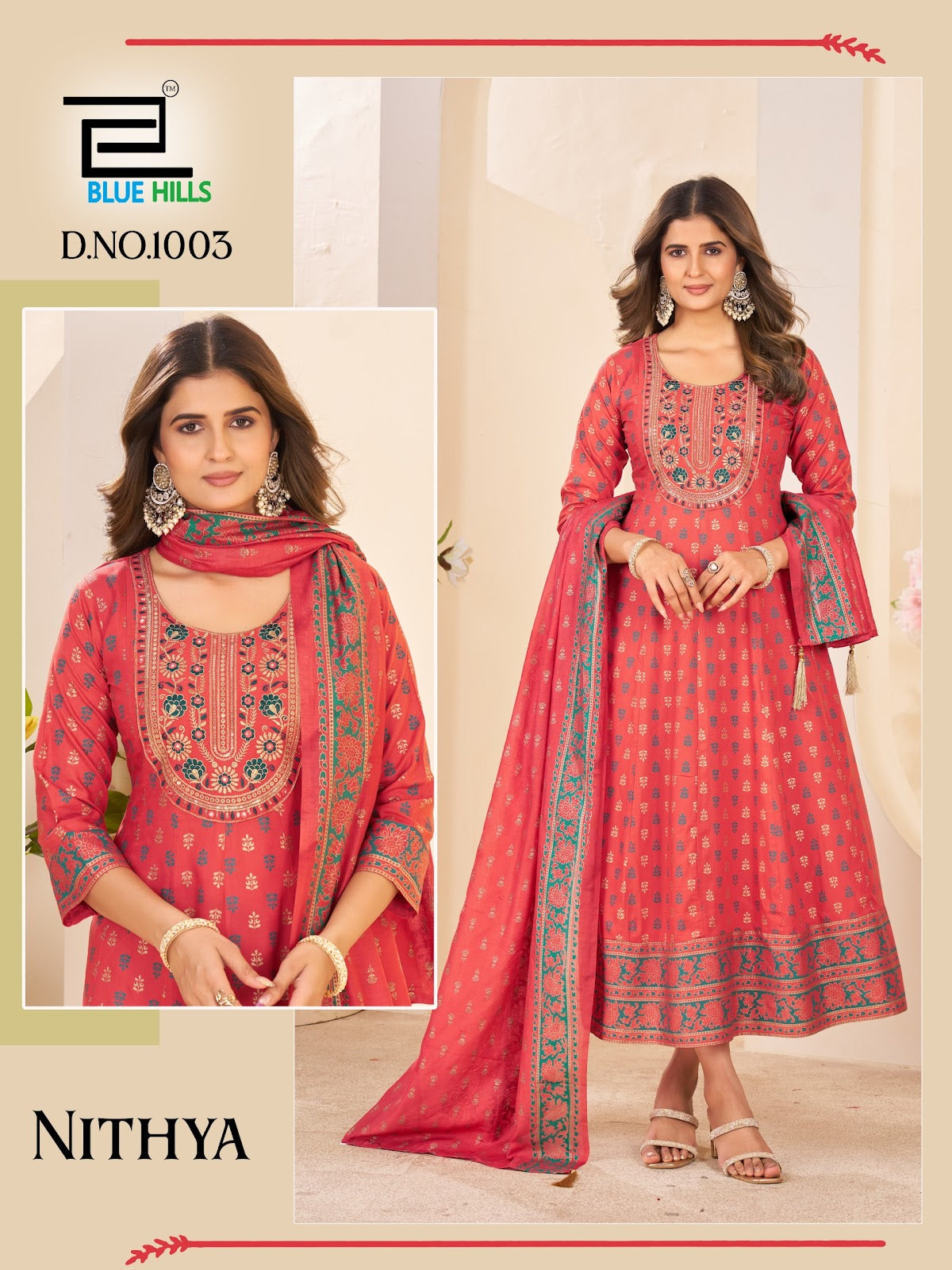 Nithya Blue Hills Rayon 14Kg Gown Dupatta Set Wholesale Price