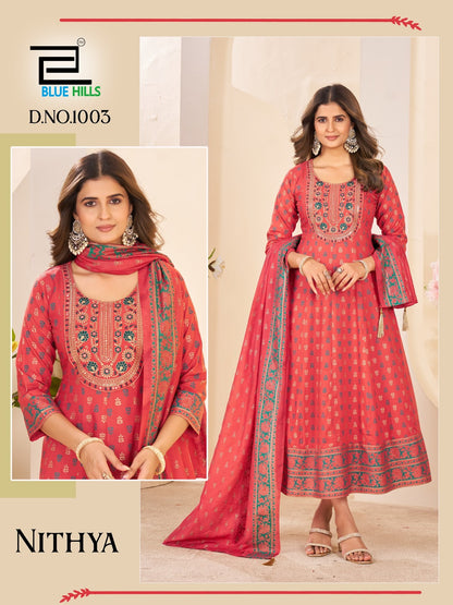 Nithya Blue Hills Rayon 14Kg Gown Dupatta Set Wholesale Price