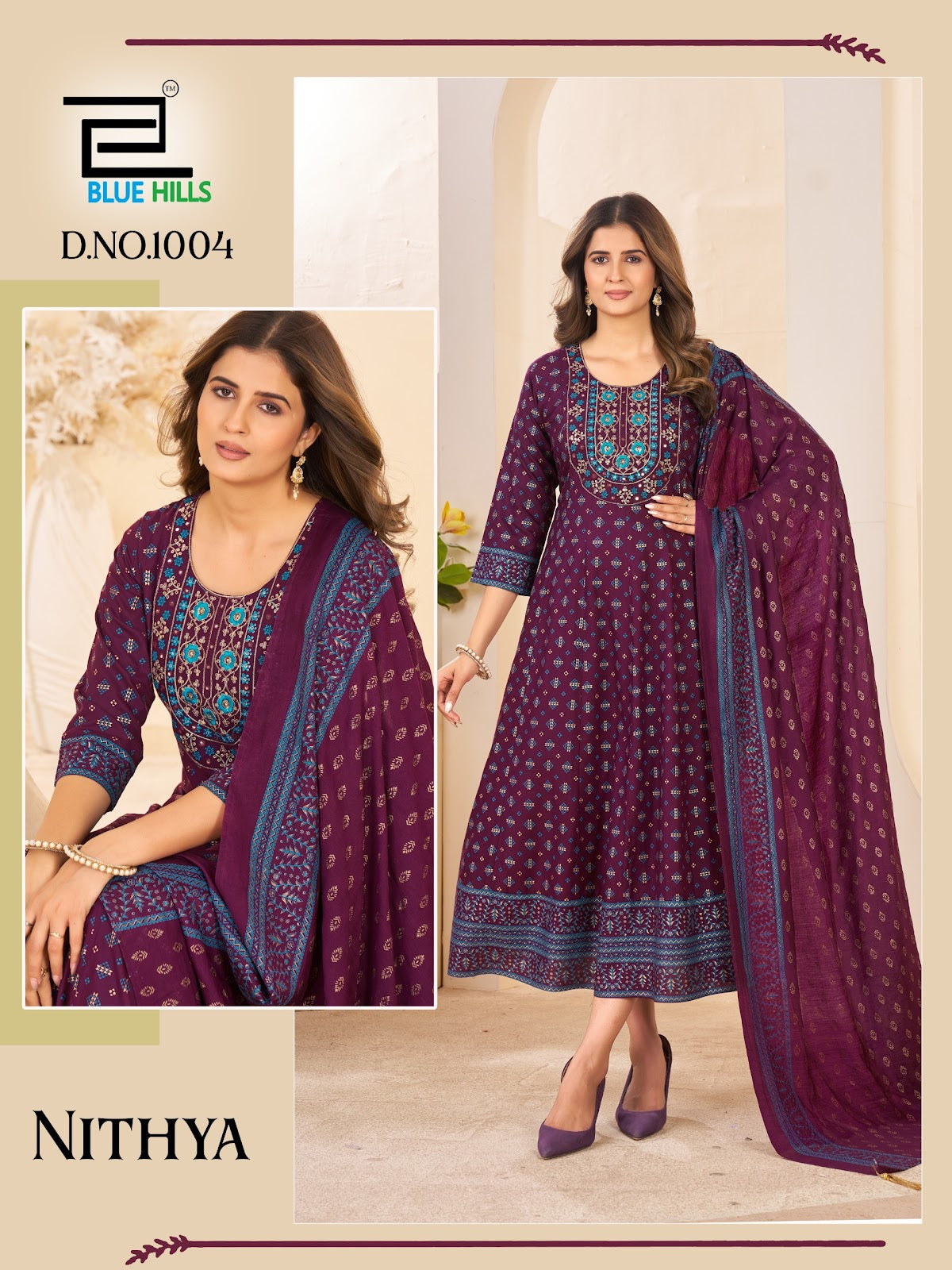 Nithya Blue Hills Rayon 14Kg Gown Dupatta Set Wholesale Price