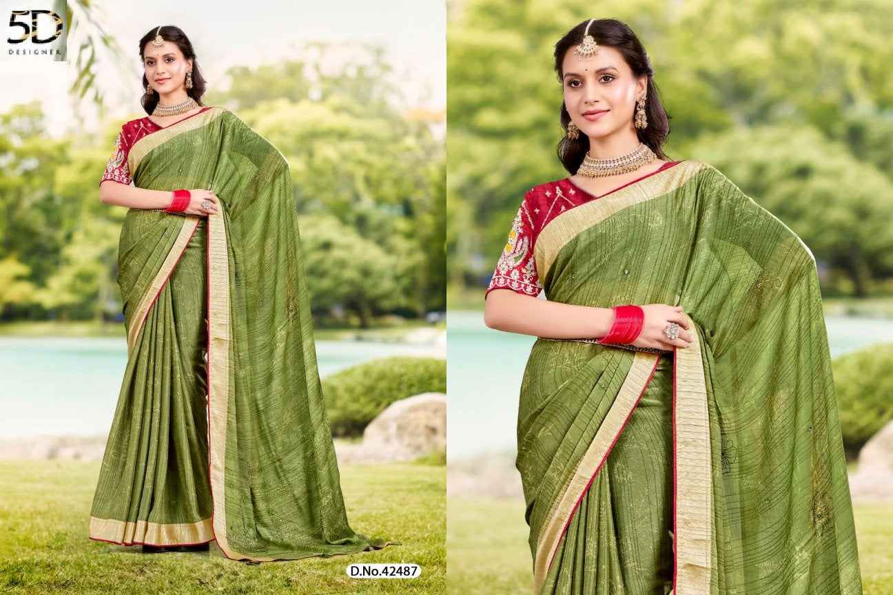 Nitya 5D Designer Dull Moss Sarees Manufacturer Ahmedabad