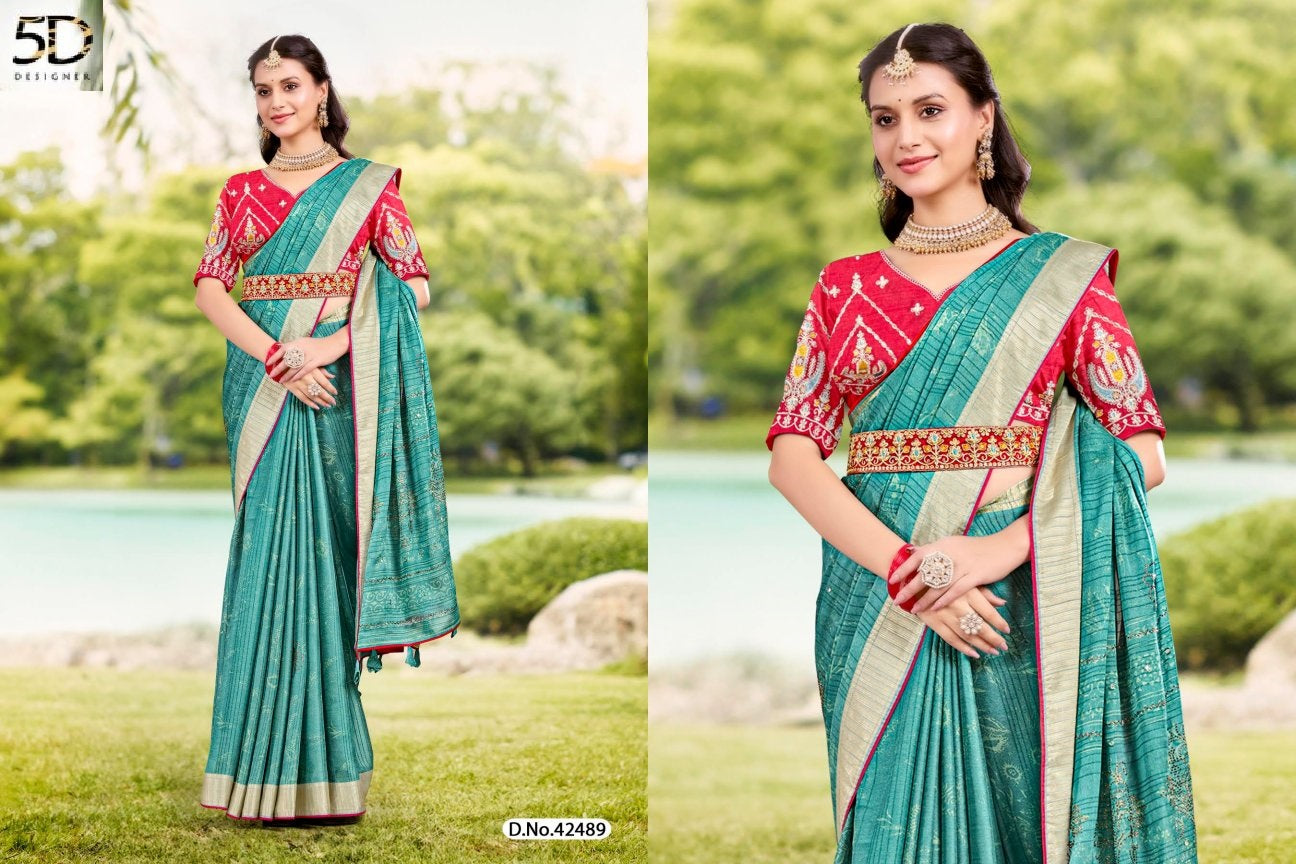 Nitya 5D Designer Dull Moss Sarees Manufacturer Ahmedabad