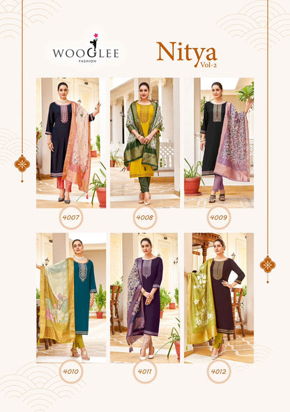 Nitya Vol 2 Wooglee Viscose Weaving Readymade Pant Style Suits Wholesale Rate