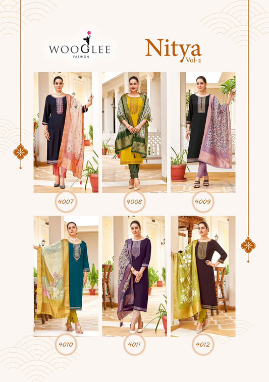 Nitya Vol 2 Wooglee Viscose Weaving Readymade Pant Style Suits Wholesale Rate