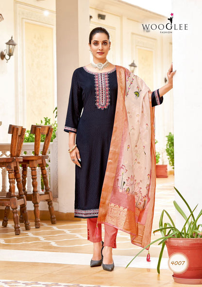Nitya Vol 2 Wooglee Viscose Weaving Readymade Pant Style Suits Wholesale Rate