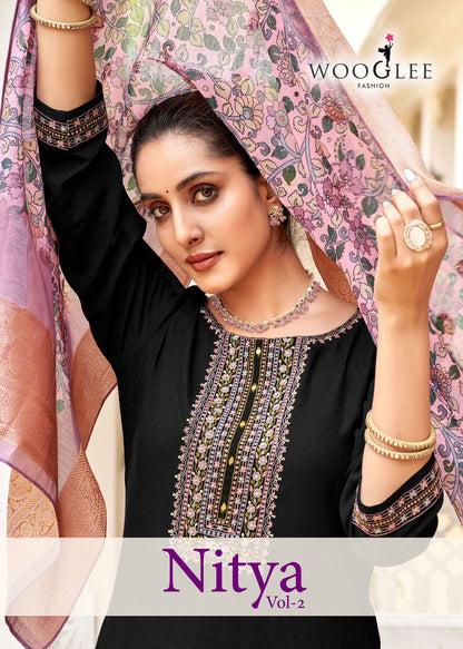 Nitya Vol 2 Wooglee Viscose Weaving Readymade Pant Style Suits Wholesale Rate
