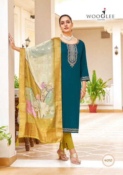 Nitya Vol 2 Wooglee Viscose Weaving Readymade Pant Style Suits Wholesale Rate