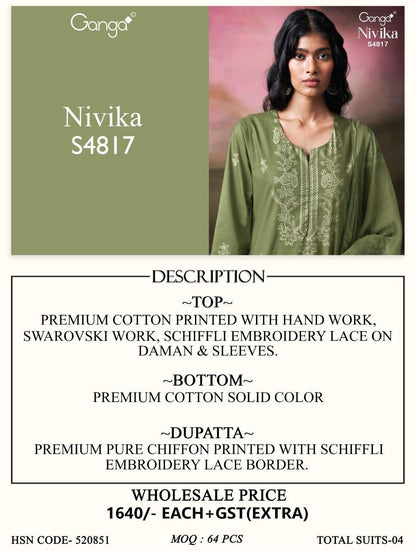 Nivika 4817 Ganga Cotton Plazzo Style Suits Supplier Ahmedabad