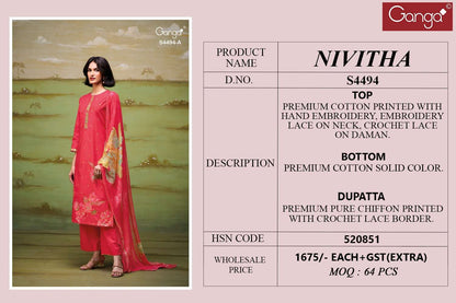 Nivitha 4494 Ganga Cotton Pant Style Suits Manufacturer Gujarat