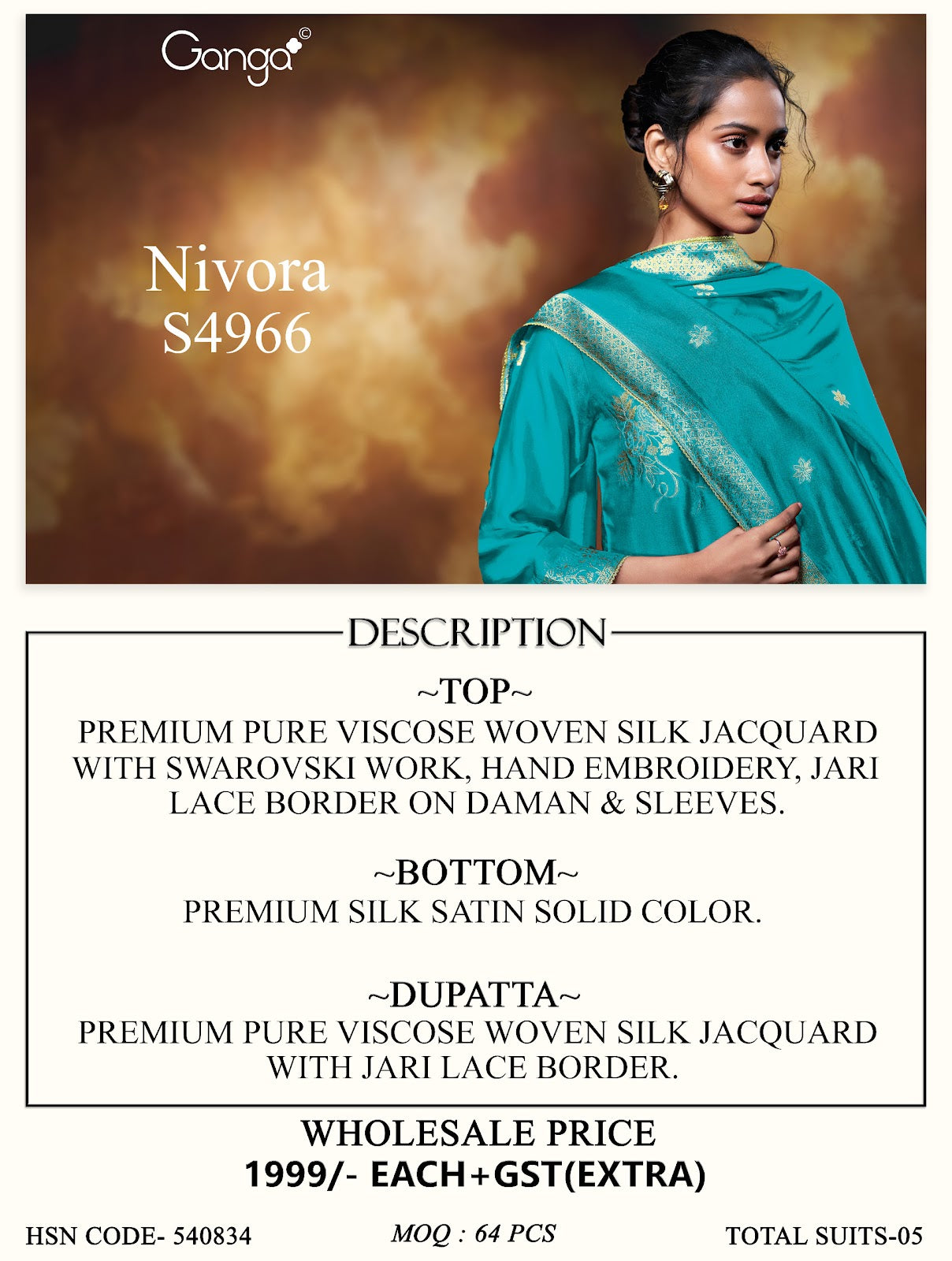 Nivora S4966 Ganga Woven Silk Plazzo Style Suits Wholesale Price
