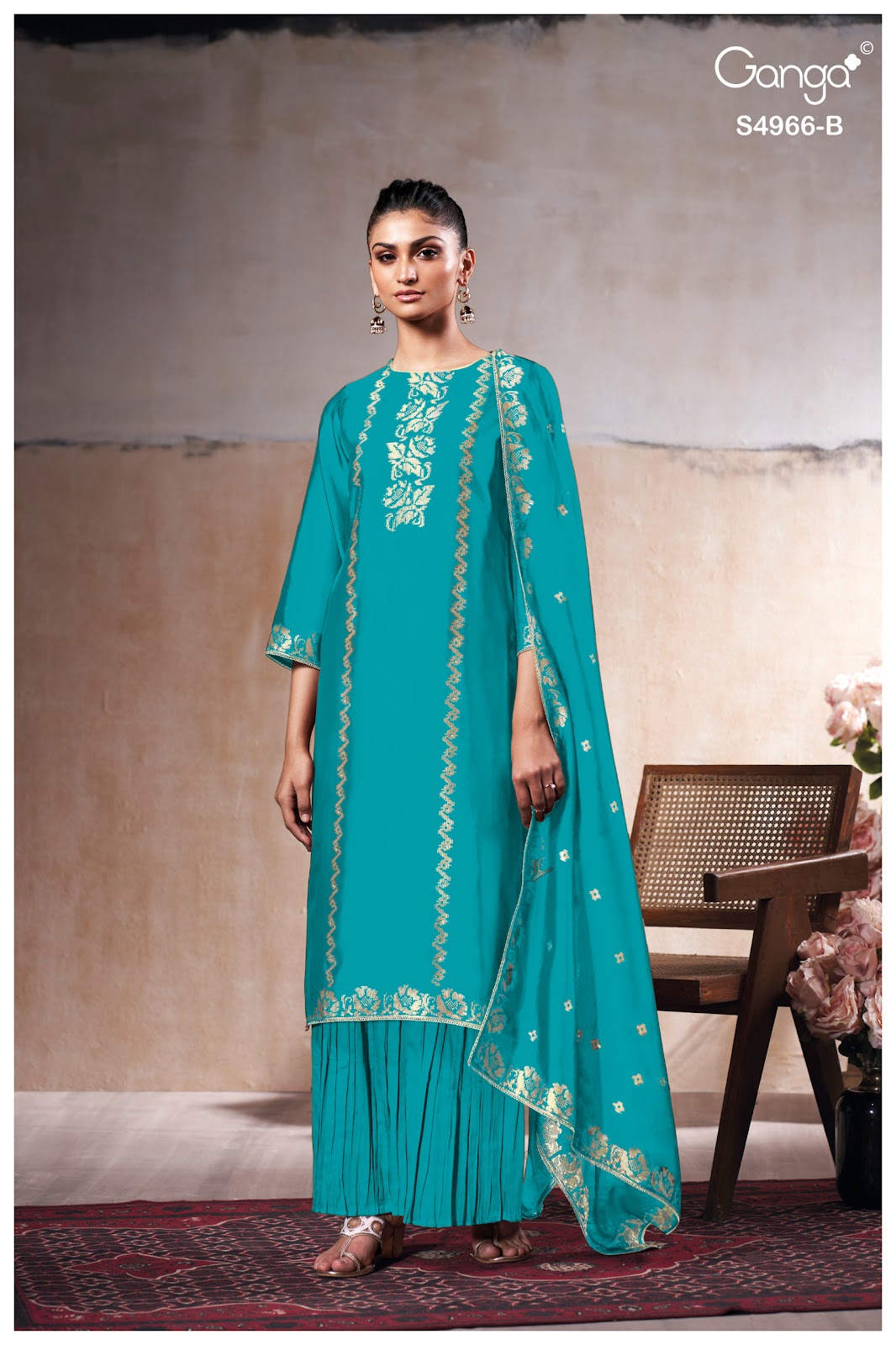 Nivora S4966 Ganga Woven Silk Plazzo Style Suits Wholesale Price