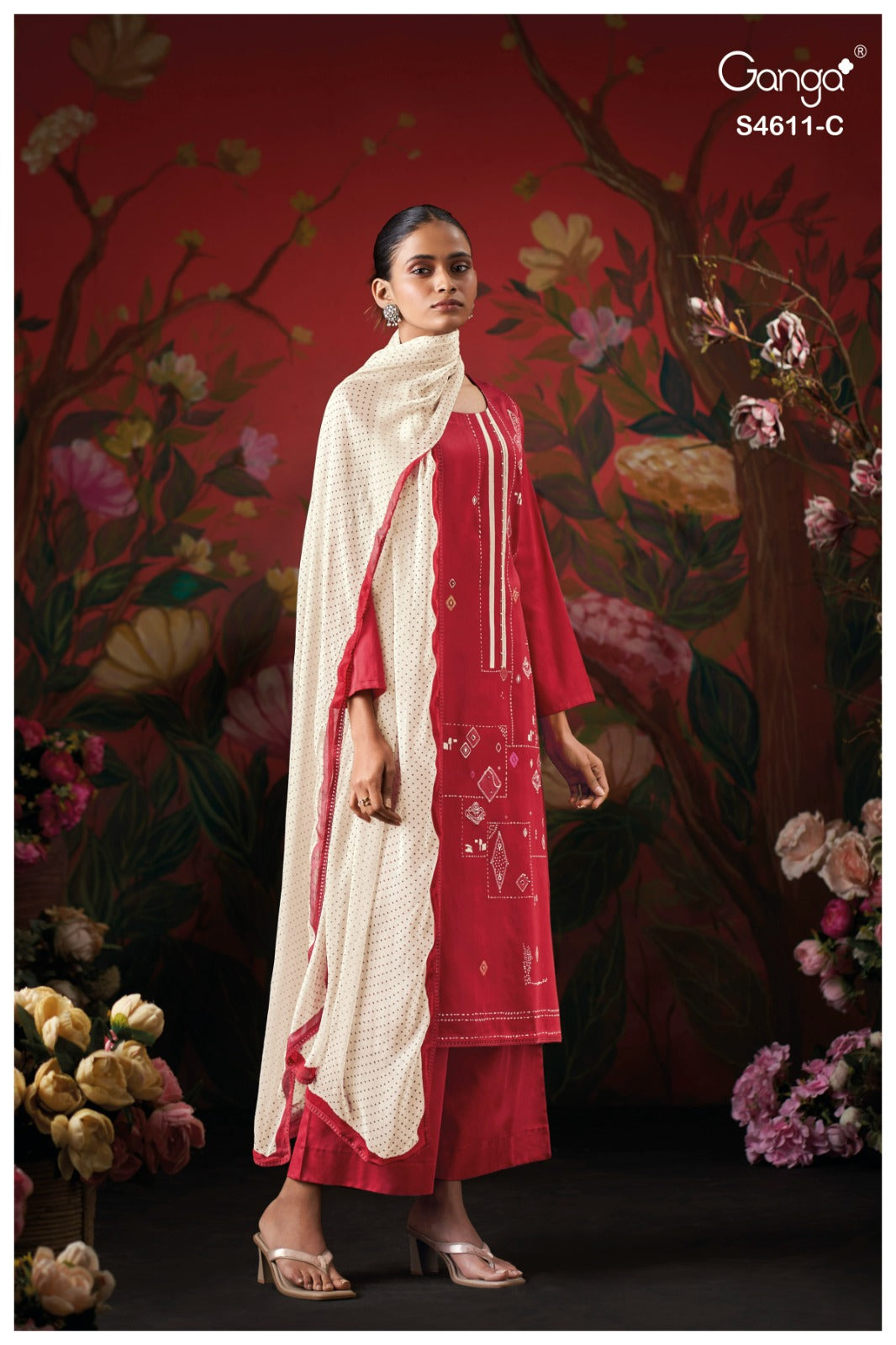 Nivra S4611 Ganga Cotton Satin Plazzo Style Suits Wholesaler India