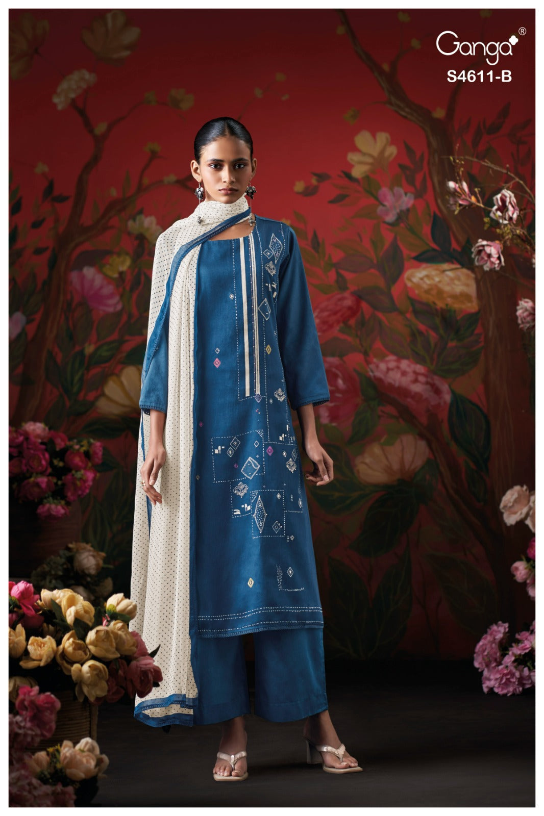 Nivra S4611 Ganga Cotton Satin Plazzo Style Suits Wholesaler India