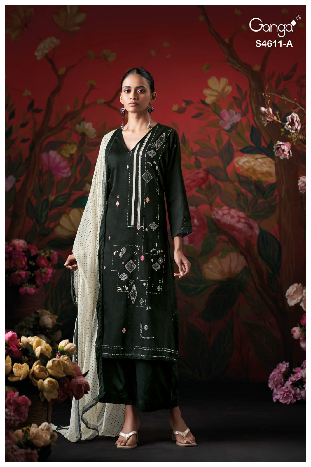 Nivra S4611 Ganga Cotton Satin Plazzo Style Suits Wholesaler India