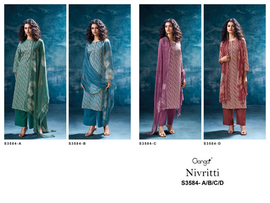 Nivritti 3584 Ganga Premium Cotton Pant Style Suits Supplier India