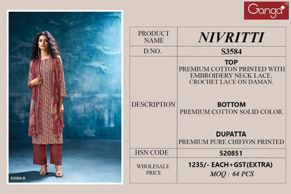 Nivritti 3584 Ganga Premium Cotton Pant Style Suits Supplier India