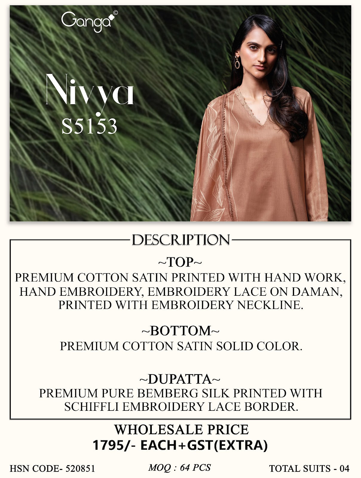 Nivya S5153 Ganga Cotton Satin Pant Style Suits Wholesaler Gujarat