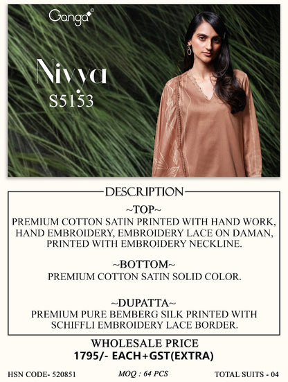 Nivya S5153 Ganga Cotton Satin Pant Style Suits Wholesaler Gujarat