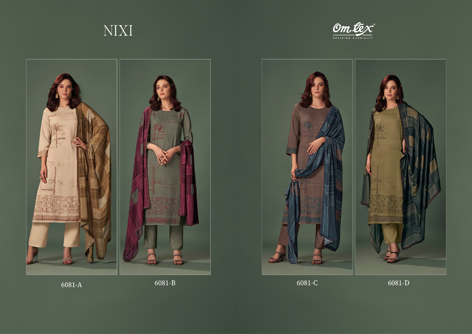 Nixi 6081 Omtex Pure Pashmina Suits Manufacturer India