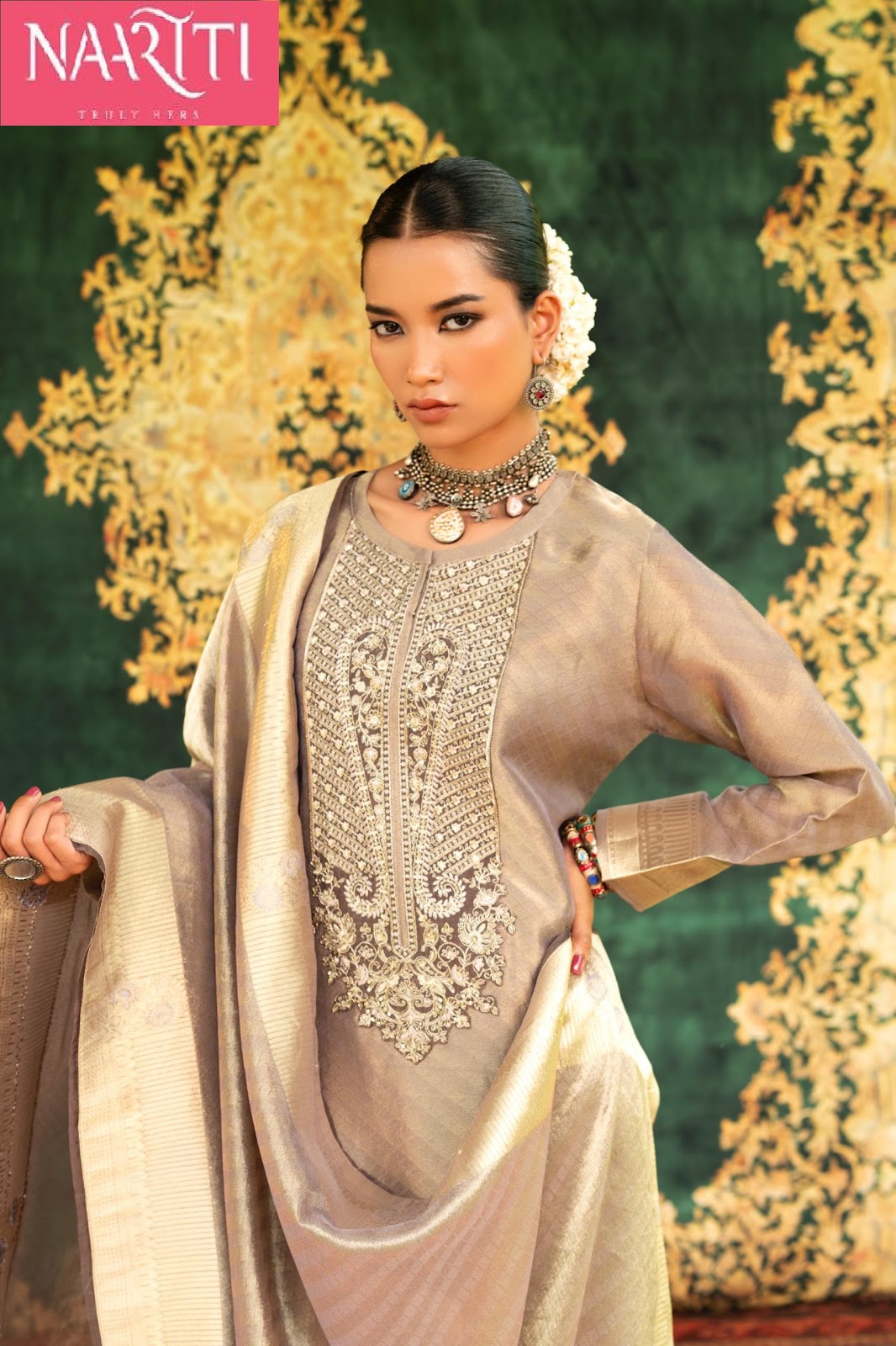 Nizaam Naariti Silk Jacquard Pant Style Suits Supplier India