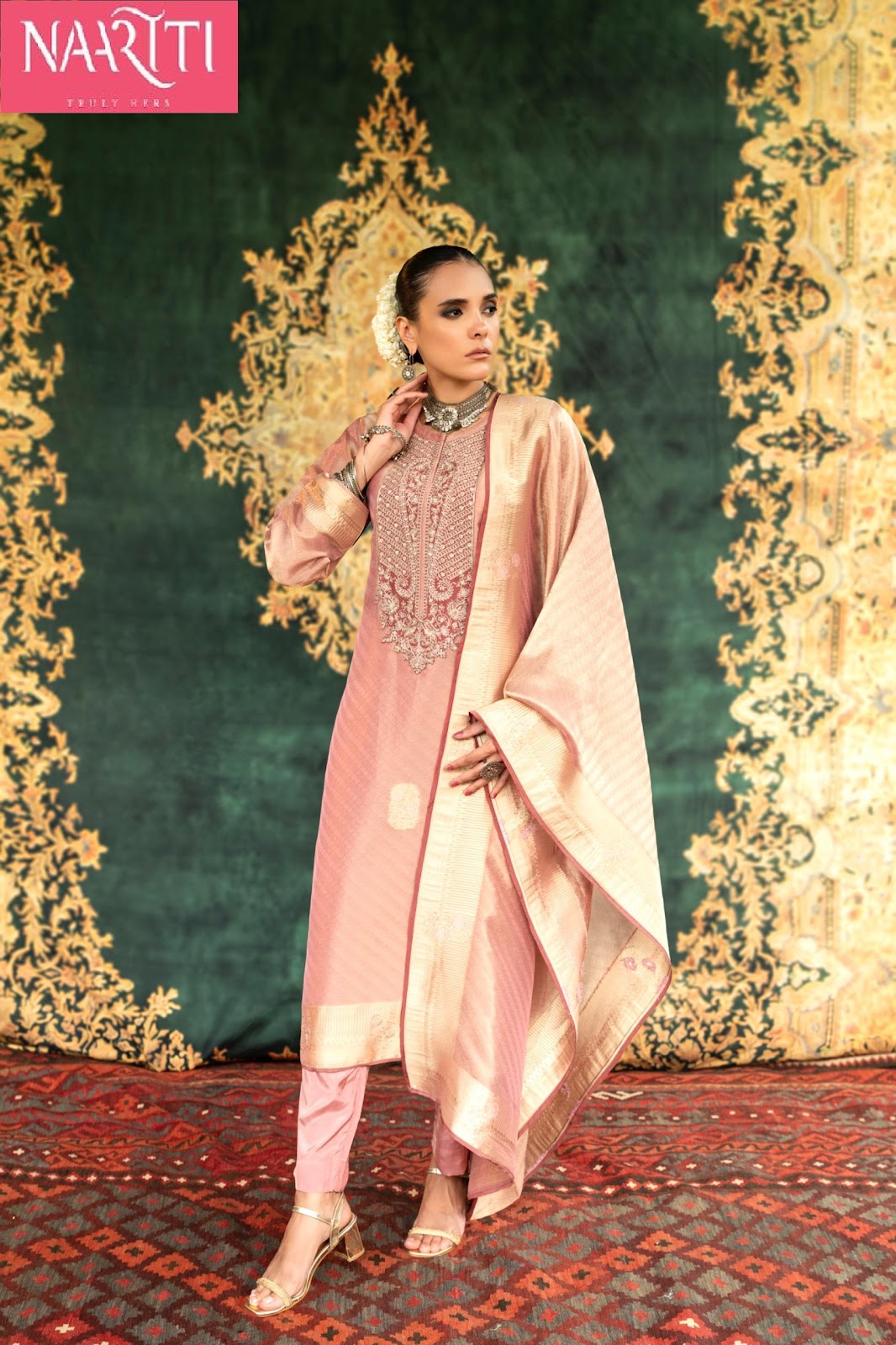 Nizaam Naariti Silk Jacquard Pant Style Suits Supplier India
