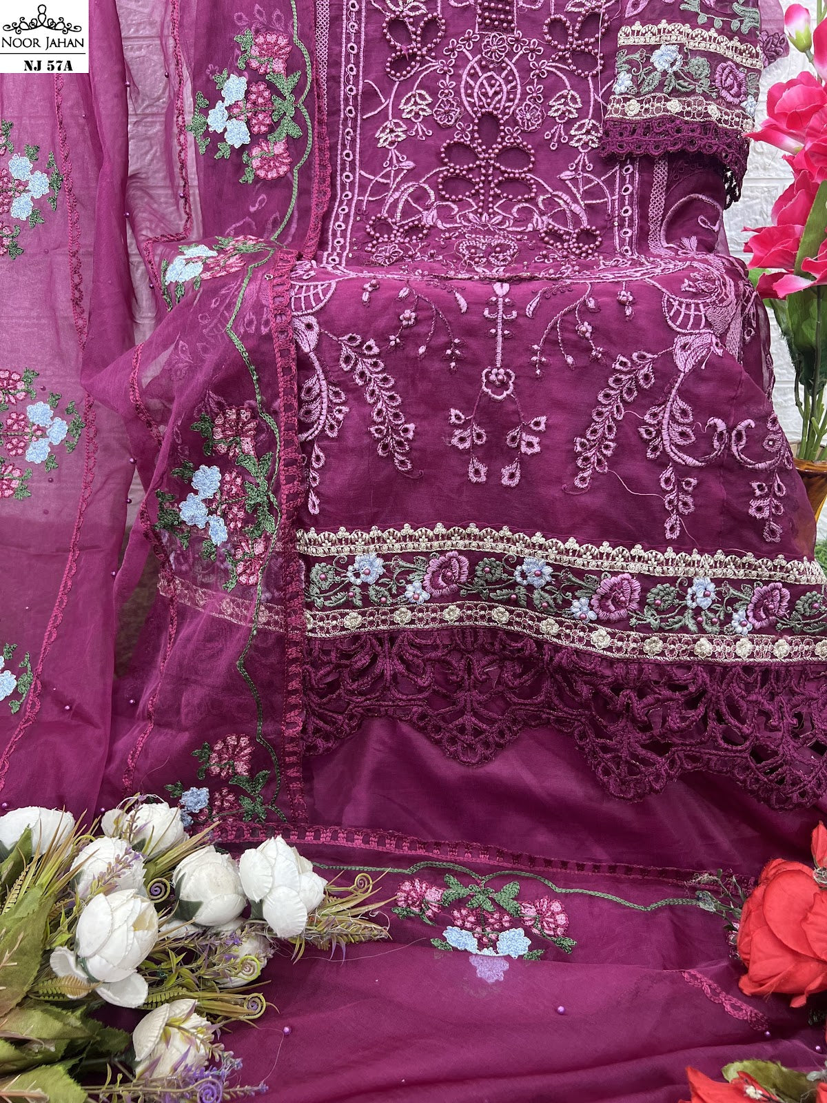 Nj-57Ab Noor Jahan Organza Pakistani Salwar Suits Manufacturer