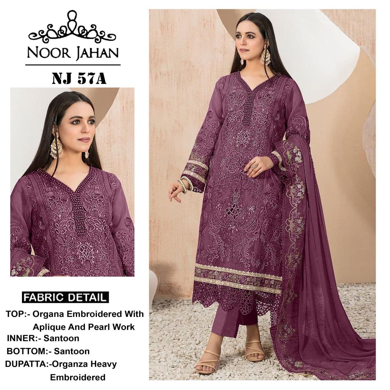 Nj-57Ab Noor Jahan Organza Pakistani Salwar Suits Manufacturer