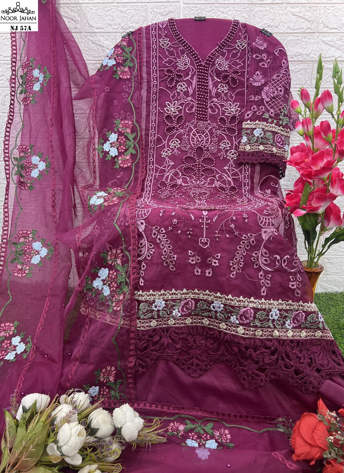 Nj-57Ab Noor Jahan Organza Pakistani Salwar Suits Manufacturer