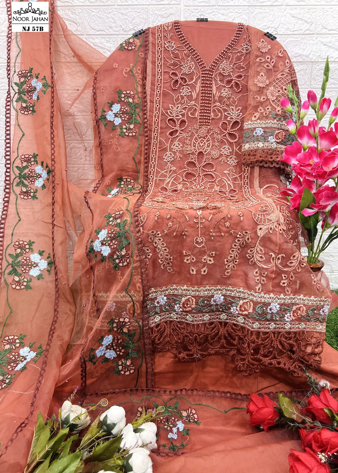 Nj-57Ab Noor Jahan Organza Pakistani Salwar Suits Manufacturer