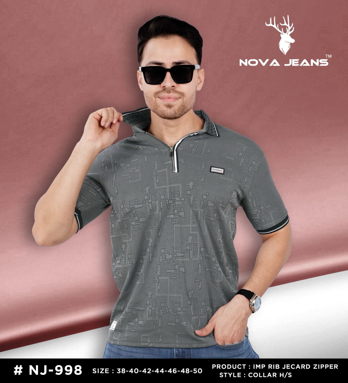 Nj 998 Nova Jeans Jacquard Mens Tshirts Supplier India